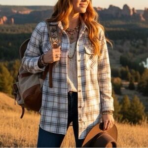 Abercrombie & Fitch Oversized Plaid Flannel Shacket Gorpcore Boho Hippie Hiking